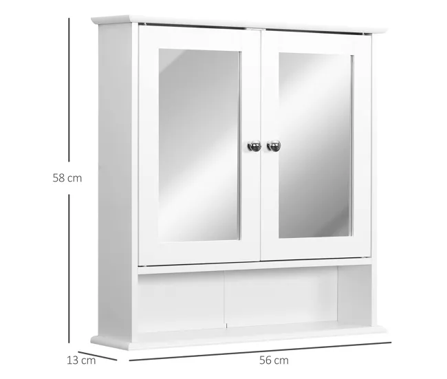 kleankin Armario de Baño con Espejo de Pared con 2 Puertas Armario de 3 Niveles para Almacenamiento Armario de Pared para...