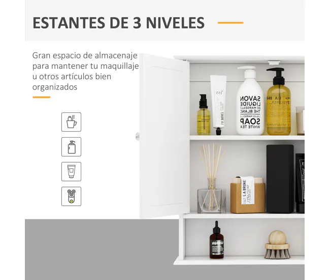 kleankin Armario de Baño con Espejo de Pared con 2 Puertas Armario de 3 Niveles para Almacenamiento Armario de Pared para...
