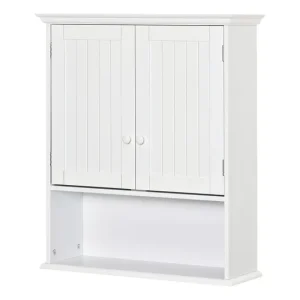 kleankin Armario Baño de Pared con 2 Puertas Estante Interior Ajustable y Compartimento Abierto Mueble Auxiliar Suspendido...