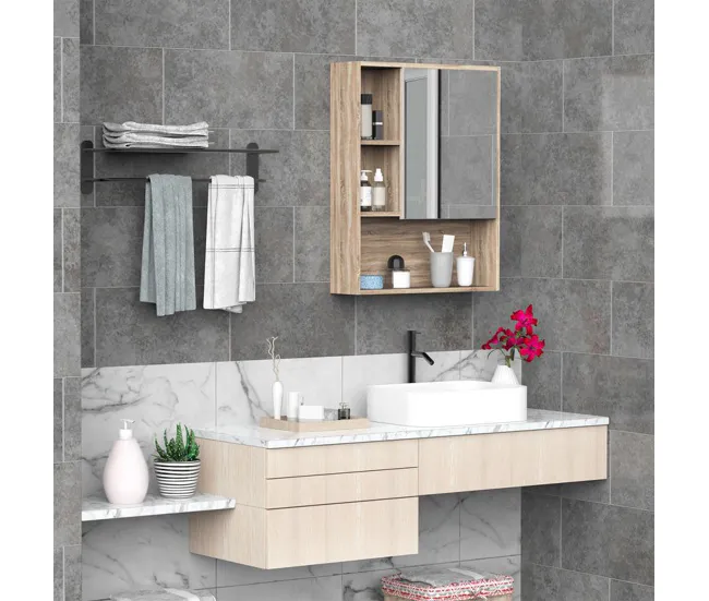 kleankin Armario con Espejo Armario de Baño Montado en Pared con Estante Ajustable en Altura Espacio Interno Estantes Abie...