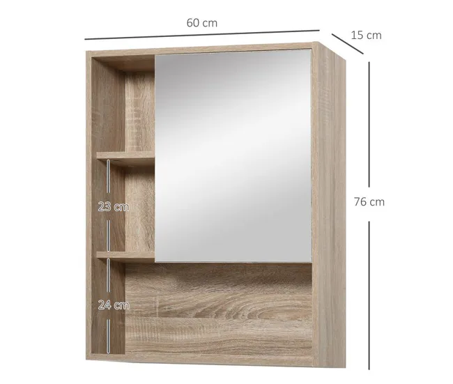 kleankin Armario con Espejo Armario de Baño Montado en Pared con Estante Ajustable en Altura Espacio Interno Estantes Abie...