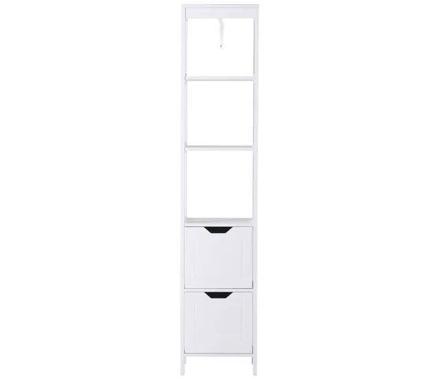kleankin Armario Grande de Baño Multiusos Mueble Columna con 3 Estantes Abiertos y 2 Cajones de Almacenaje Diseño Antivuel...