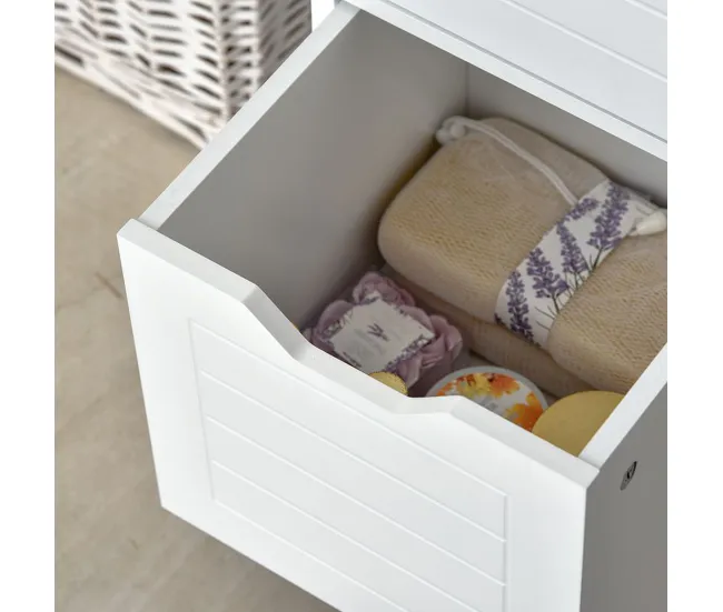 kleankin Armario Grande de Baño Multiusos Mueble Columna con 3 Estantes Abiertos y 2 Cajones de Almacenaje Diseño Antivuel...