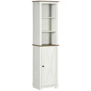 kleankin Armario Largo de Baño Mueble Columna de Baño Armario de Almacenamiento con 3 Compartimientos Puerta y Estante Aju...