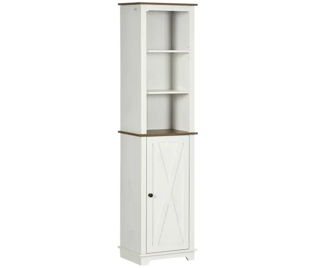 kleankin Armario Largo de Baño Mueble Columna de Baño Armario de Almacenamiento con 3 Compartimientos Puerta y Estante Aju...