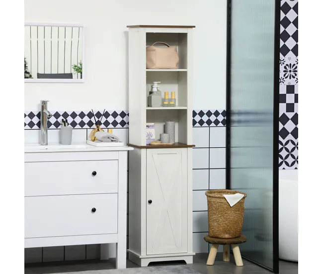 kleankin Armario Largo de Baño Mueble Columna de Baño Armario de Almacenamiento con 3 Compartimientos Puerta y Estante Aju...