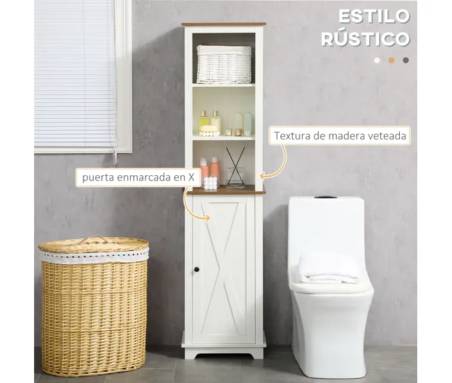 kleankin Armario Largo de Baño Mueble Columna de Baño Armario de Almacenamiento con 3 Compartimientos Puerta y Estante Aju...