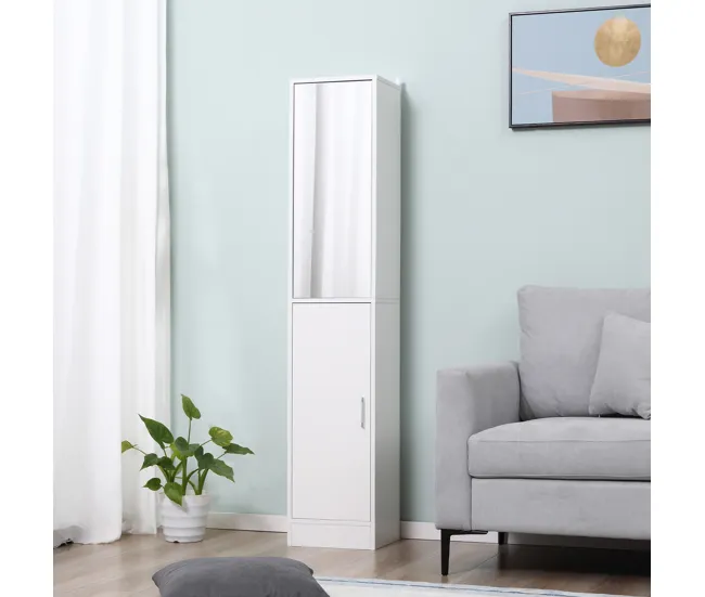 kleankin Armario para Baño Grande Mueble Columna de Baño con Espejo 2 Puertas y Estantes Interiores Ajustables Multiusos p...