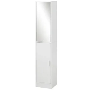 kleankin Armario para Baño Grande Mueble Columna de Baño con Espejo 2 Puertas y Estantes Interiores Ajustables Multiusos p...