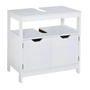 kleankin Armario para Debajo de Lavabo Gabinete de Baño con Estante 2 Puerta de Almacenamiento Dispositivo Antivuelco Resi...