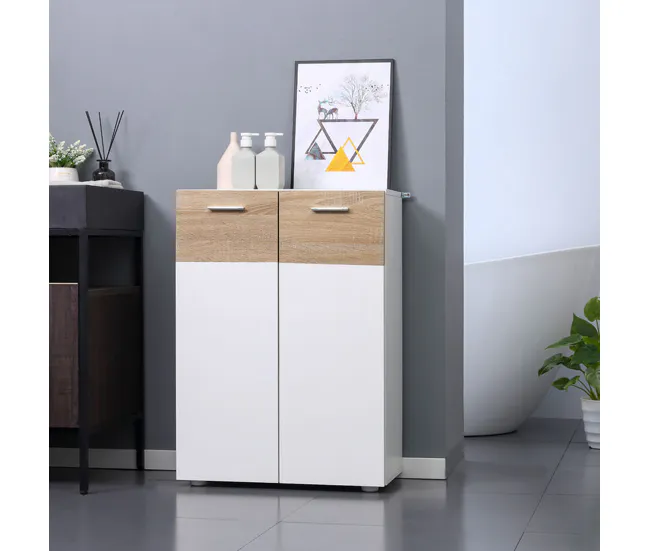kleankin Armario de Suelo para Baño con 2 Puertas y Estantes Interiores Ajustables Mueble Auxiliar de Madera Multiusos par...