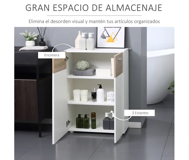 kleankin Armario de Suelo para Baño con 2 Puertas y Estantes Interiores Ajustables Mueble Auxiliar de Madera Multiusos par...