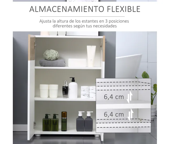 kleankin Armario de Suelo para Baño con 2 Puertas y Estantes Interiores Ajustables Mueble Auxiliar de Madera Multiusos par...