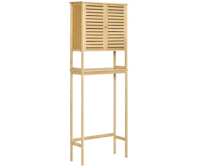 kleankin Mueble de Bambú sobre Inodoro Armario Alto para Lavadora con 2 Puertas 1 Balda Interior y 1 Estante de Almacenaje...