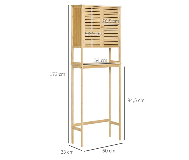 kleankin Mueble de Bambú sobre Inodoro Armario Alto para Lavadora con 2 Puertas 1 Balda Interior y 1 Estante de Almacenaje...