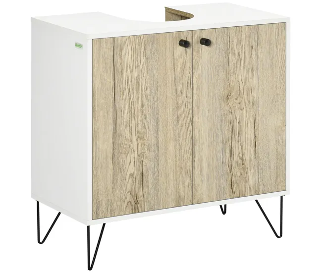 kleankin Mueble para Debajo del Lavabo de Madera Armario Bajo Lavabo Armario de Baño de Suelo con 2 Puertas Estante y Pata...