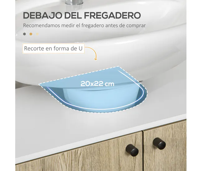 kleankin Mueble para Debajo del Lavabo de Madera Armario Bajo Lavabo Armario de Baño de Suelo con 2 Puertas Estante y Pata...