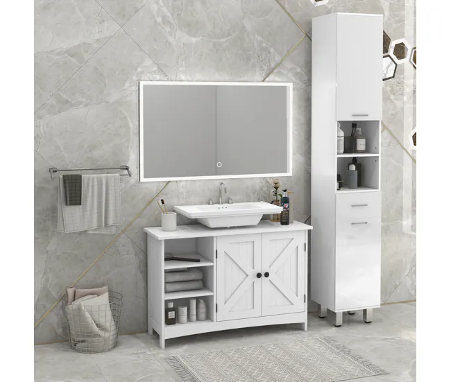kleankin Mueble para Debajo del Lavabo de Madera Mueble Bajo Lavabo de Pie con 2 Puertas y Estantes Ajustables Antivuelco...