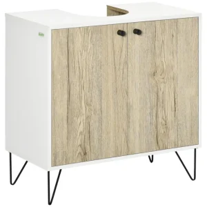kleankin Mueble para Debajo del Lavabo de Madera Armario Bajo Lavabo Armario de Baño de Suelo con 2 Puertas Estante y Pata...