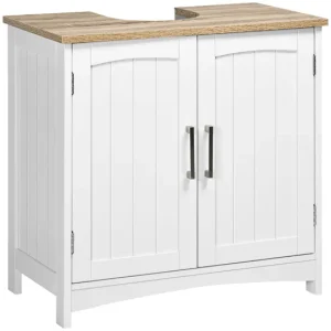kleankin Mueble para Debajo del Lavabo Armario de Suelo para Baño de Madera con 2 Puertas y Estante Interior Ajustable Est...