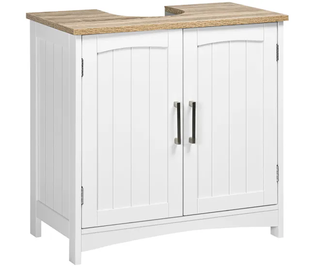 kleankin Mueble para Debajo del Lavabo Armario de Suelo para Baño de Madera con 2 Puertas y Estante Interior Ajustable Est...