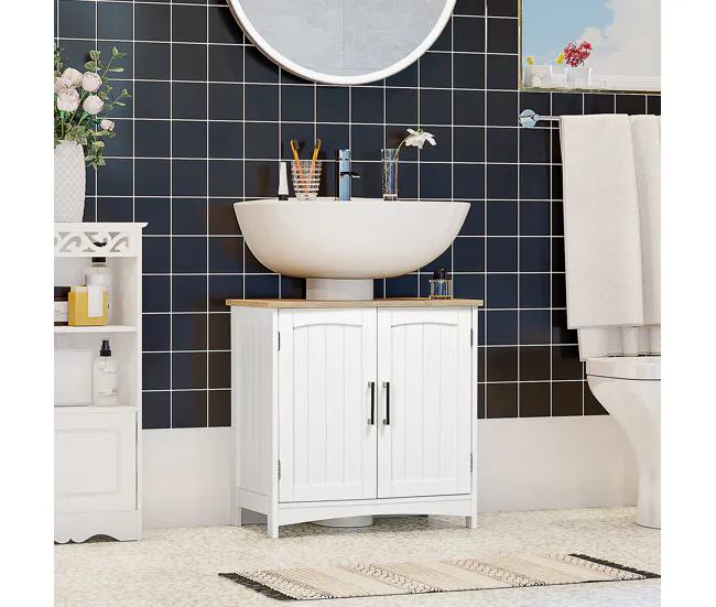 kleankin Mueble para Debajo del Lavabo Armario de Suelo para Baño de Madera con 2 Puertas y Estante Interior Ajustable Est...