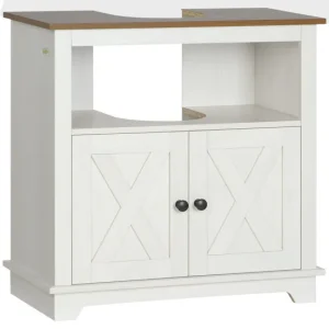 kleankin Mueble para Debajo del Lavabo de Madera Armario de Baño de Suelo Mueble Bajo Lavabo de Pie con 2 Puertas y Estant...