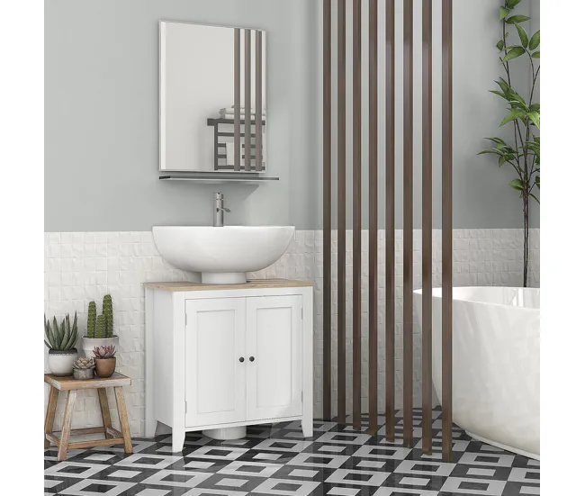 kleankin Mueble para Debajo del Lavabo Armario Lavabo con Pie Armario Bajo con 2 Puertas y Estante Ajustable Estilo Innova...