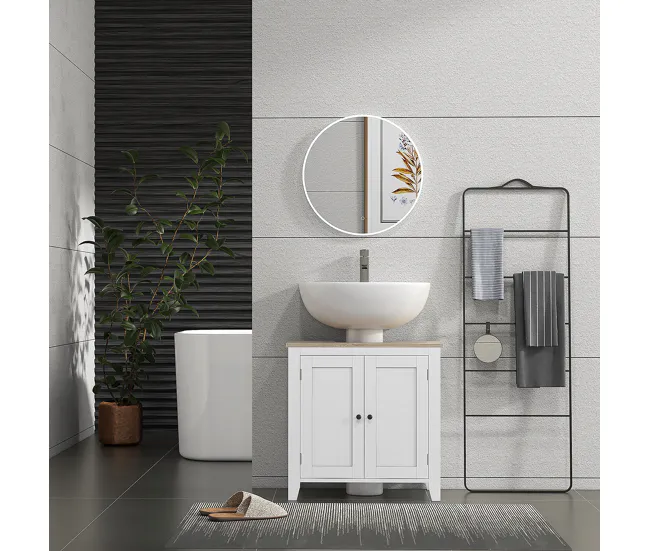 kleankin Mueble para Debajo del Lavabo Armario Lavabo con Pie Armario Bajo con 2 Puertas y Estante Ajustable Estilo Innova...