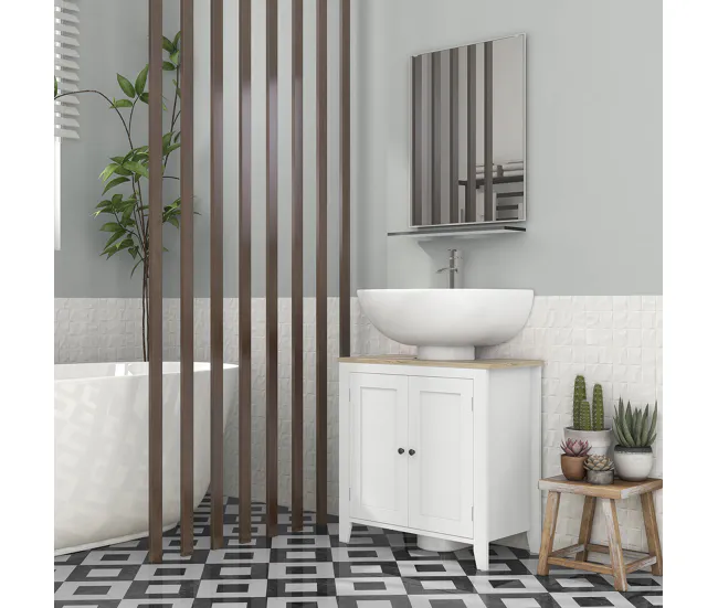 kleankin Mueble para Debajo del Lavabo Armario Lavabo con Pie Armario Bajo con 2 Puertas y Estante Ajustable Estilo Innova...