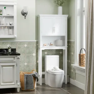 kleankin Mueble sobre Inodoro Armario Esbelto para Lavadora con 2 Puertas Balda Ajustable Interior y 1 Estante de Almacena...