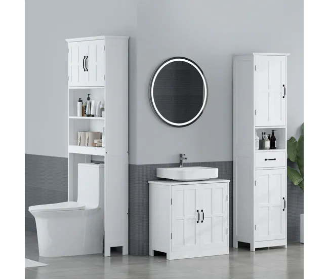 kleankin Mueble sobre Inodoro Armario para Lavadora con 2 Puertas Estantes Abiertos y Estante Ajustable Mueble para Baño 6...