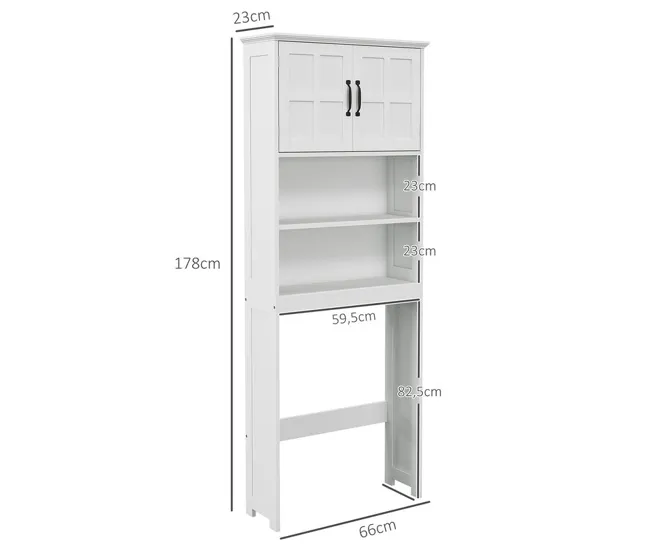 kleankin Mueble sobre Inodoro Armario para Lavadora con 2 Puertas Estantes Abiertos y Estante Ajustable Mueble para Baño 6...