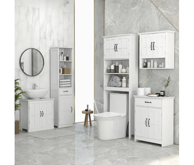 kleankin Mueble sobre Inodoro Armario para Lavadora con 2 Puertas Estantes Abiertos y Estante Ajustable Mueble para Baño 6...