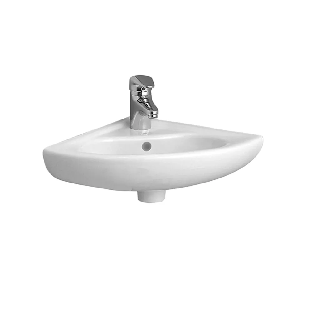 Lavabo ad angolo ceramica bianca lucida per installazione sospesa cm 40x40