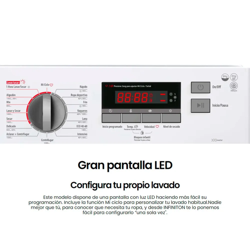 Lavadora/secadora Infiniton WSD-B695 8kg/6kg 1400 rpm 16 programas blanco 82,5 cm