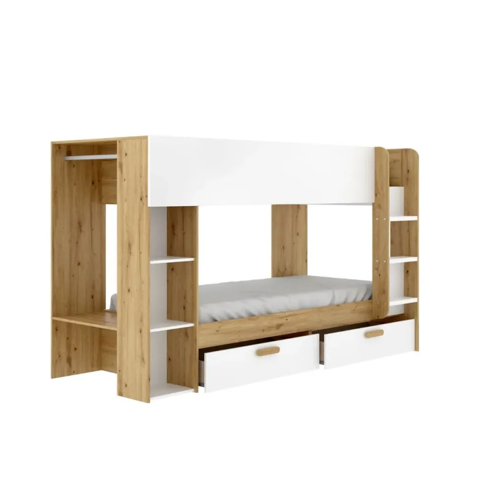 Litera Vinty con 2 camas + almacenaje nordic/blanco 150x246x110 cm