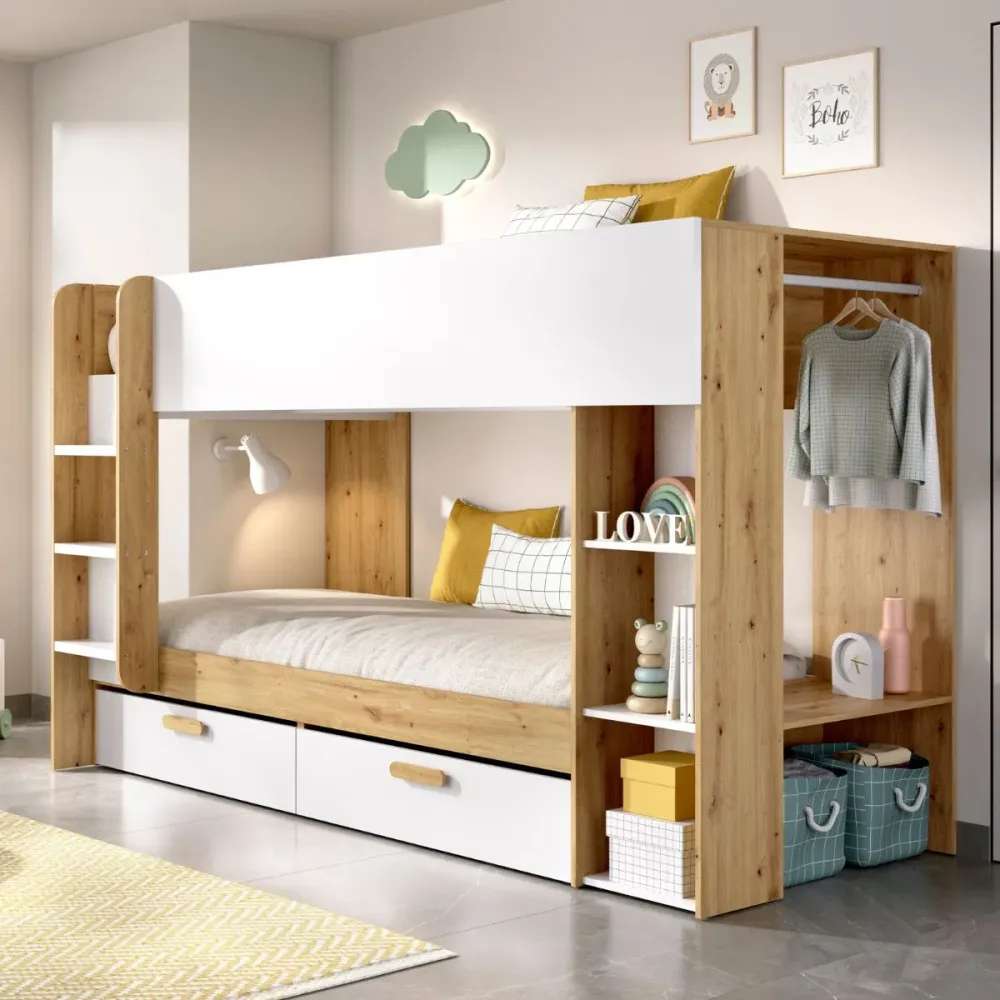 Litera Vinty con 2 camas + almacenaje nordic/blanco 150x246x110 cm