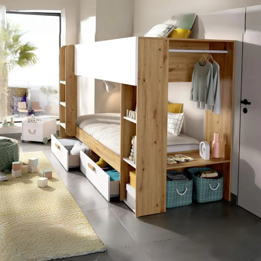 Litera Vinty con 2 camas + almacenaje nordic/blanco 150x246x110 cm