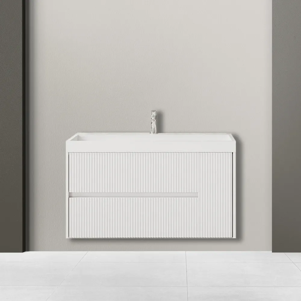 Mobile bagno cannettato con lavabo cm 80 colore bianco opaco installazione sospesa - Cubi&Co Collezione Íntegro