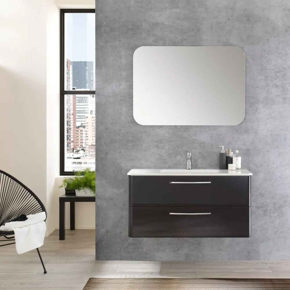 Mobile bagno sospeso Best01 cm 100x190x46 cm laccato lucido grigio