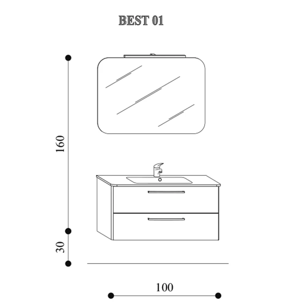 Mobile bagno sospeso Best01 cm 100x190x46 cm laccato lucido grigio