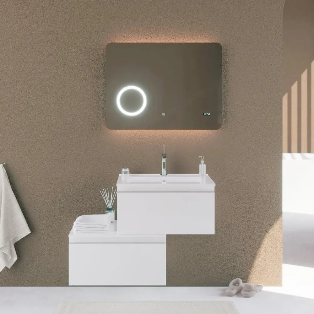 Mobile bagno sospeso due cassetti con lavabo, specchio digitale cm 80 colore bianco opaco- Cubi&Co modello Incanto 1