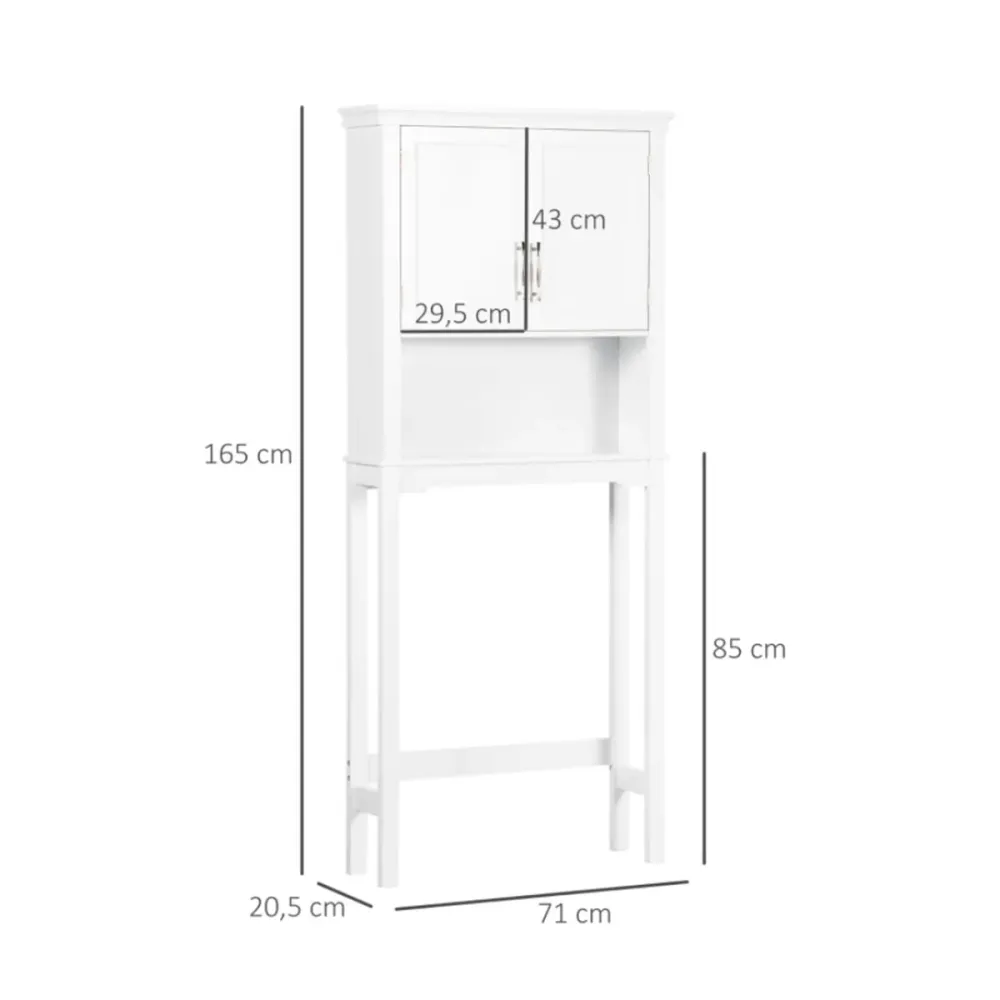 Mueble alto para baño Kleankin 1 armario 2 puertas con 1 estante ajustable blanco 165x71x20,5 cm