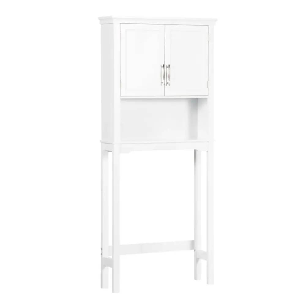 Mueble alto para baño Kleankin 1 armario 2 puertas con 1 estante ajustable blanco 165x71x20,5 cm