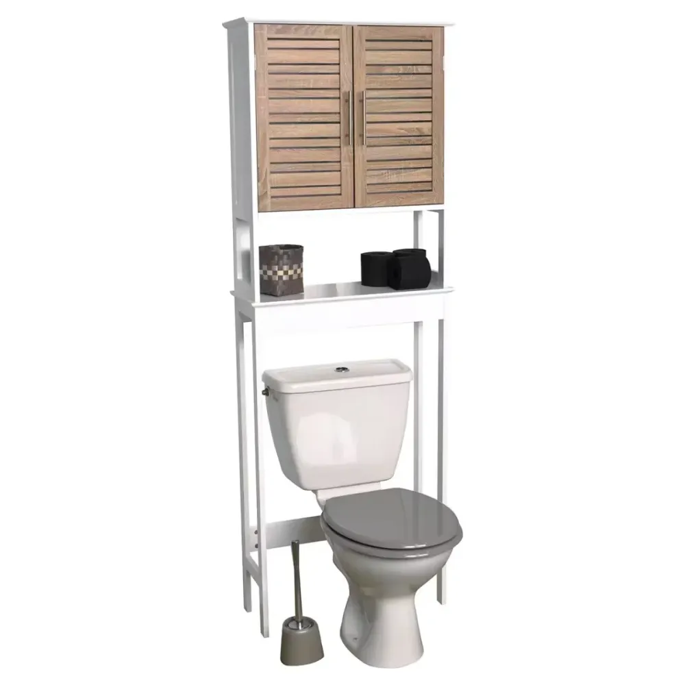 Mueble Armario sobre Inodoro 'Stockholm' 2 Puertas + 2 Estantes, Mueble Estanterí de Baño de Madera, Resistente al Agua y...