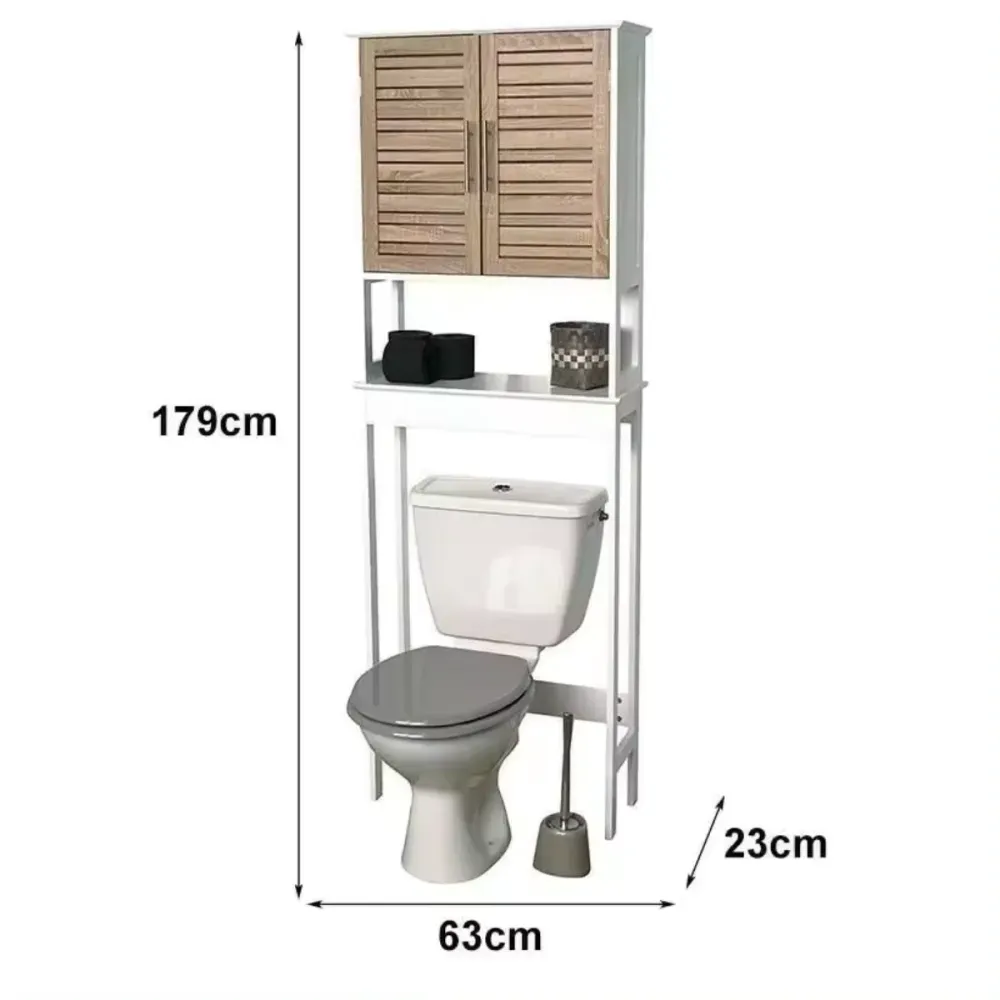 Mueble Armario sobre Inodoro 'Stockholm' 2 Puertas + 2 Estantes, Mueble Estanterí de Baño de Madera, Resistente al Agua y...