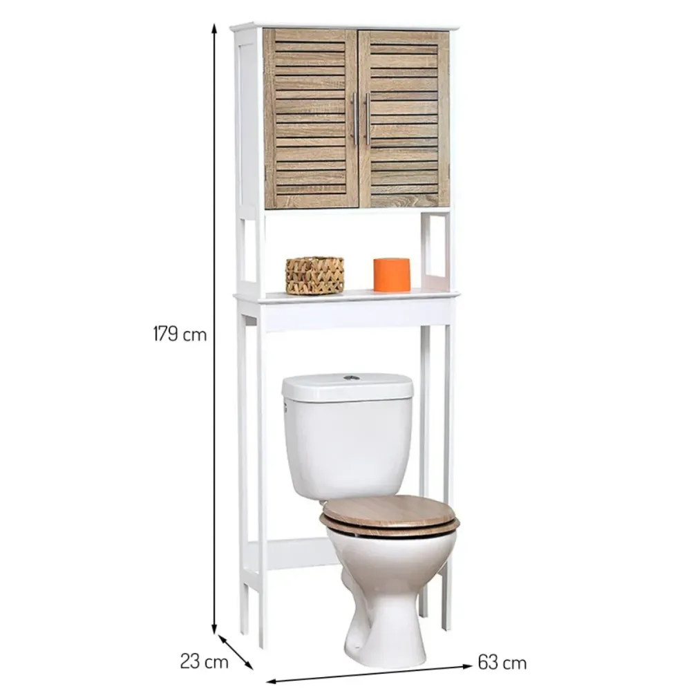 Mueble Armario sobre Inodoro 'Stockholm' 2 Puertas + 2 Estantes, Mueble Estanterí de Baño de Madera, Resistente al Agua y...