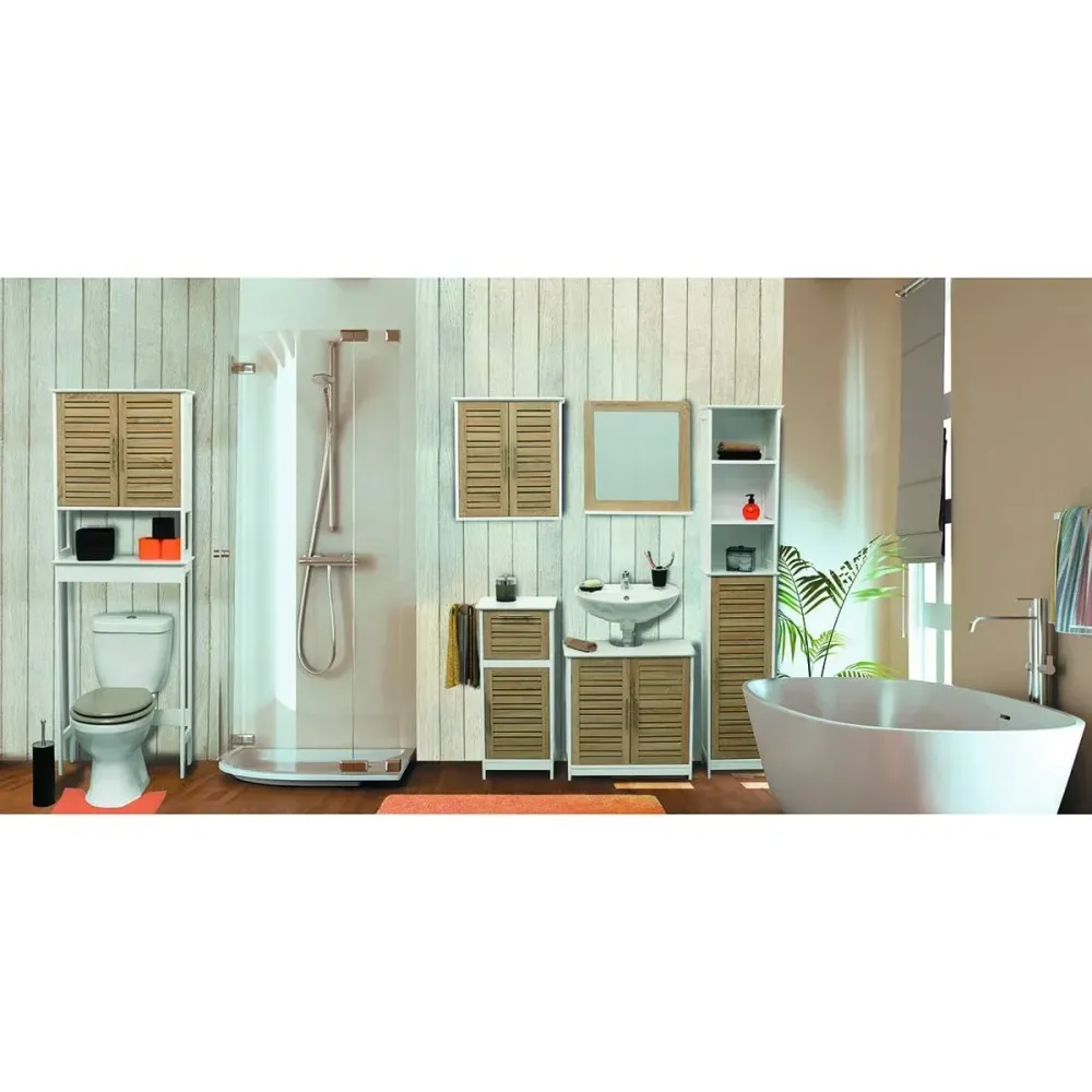 Mueble Armario sobre Inodoro 'Stockholm' 2 Puertas + 2 Estantes, Mueble Estanterí de Baño de Madera, Resistente al Agua y...