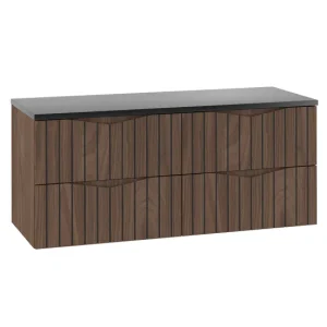 Mueble bajo lavabo 120cm encimera Siena madera y negro con Estante para Toallas